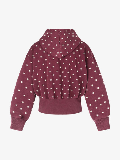 Distressed Polka Dot Ribbed Zip-Up Hoodie