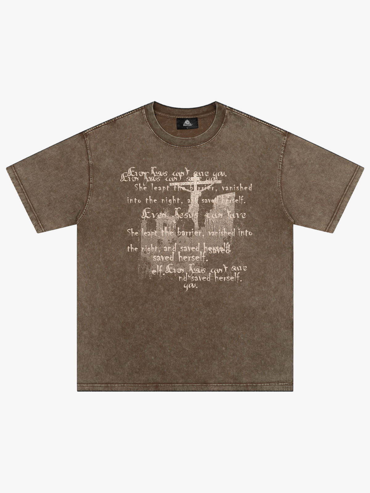 Washed Cross Overlay Text Graphic T-Shirt 
