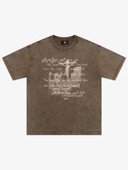 Washed Cross Overlay Text Graphic T-Shirt 