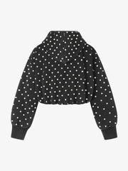 Distressed Polka Dot Ribbed Zip-Up Hoodie