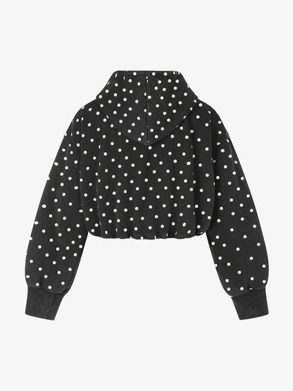 Distressed Polka Dot Ribbed Zip-Up Hoodie
