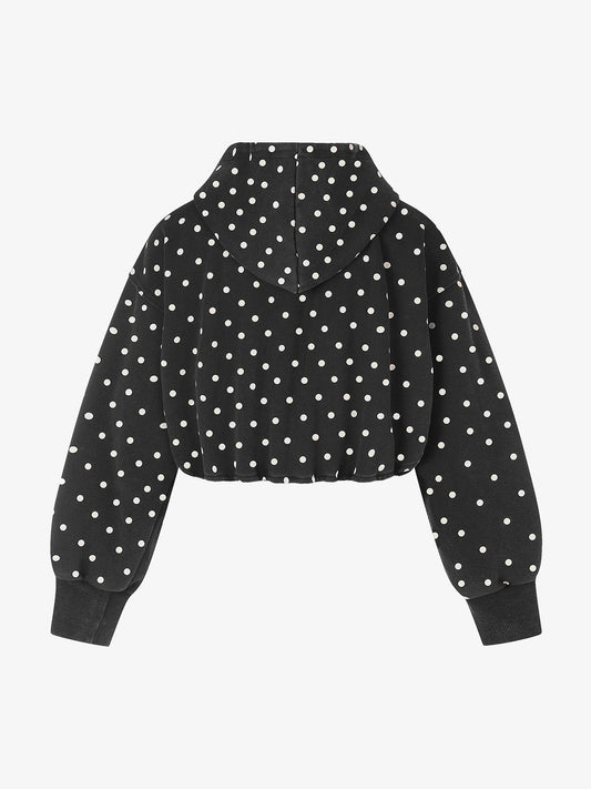 Distressed Polka Dot Ribbed Zip-Up Hoodie