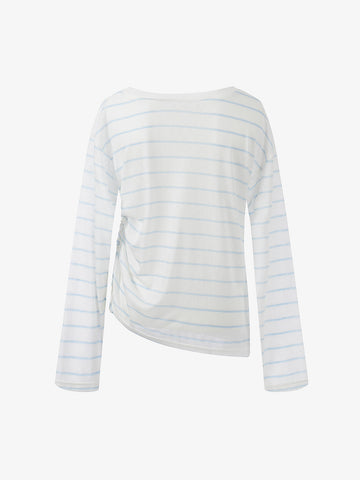 Side Drawstring Stripe Long Sleeve Layering T-Shirt