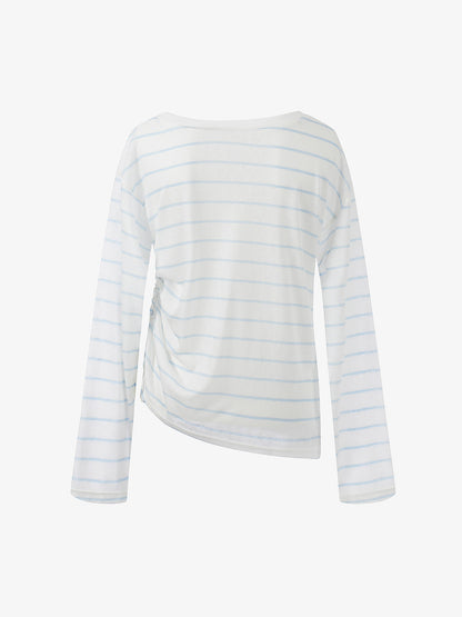 Side Drawstring Stripe Long Sleeve Layering T-Shirt