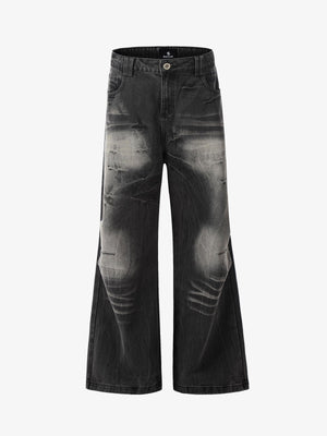 Vintage Washed Distressed Flared Jeans 