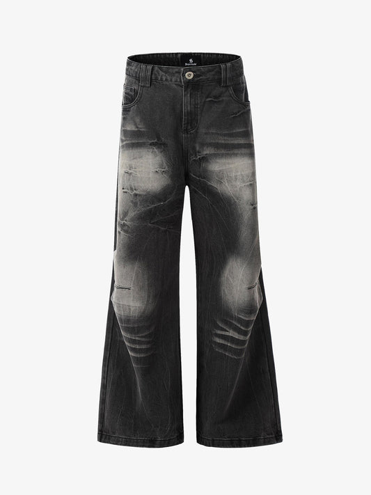 Vintage Washed Distressed Flared Jeans 