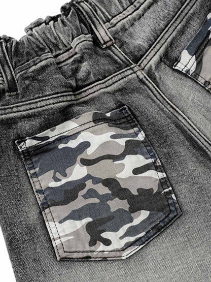 Distressed Camouflage Denim Shorts 