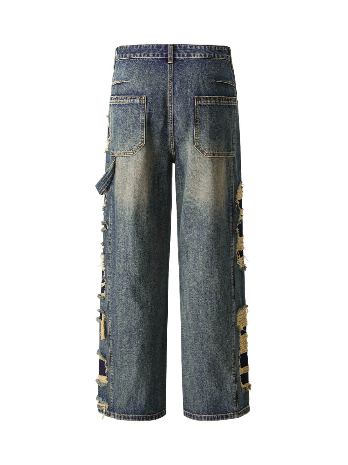 Washed Side Ripped Straight Jeans 