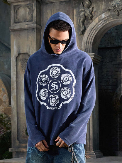 Supermade Waffle-Knit Distressed Button-Pattern Hoodie 