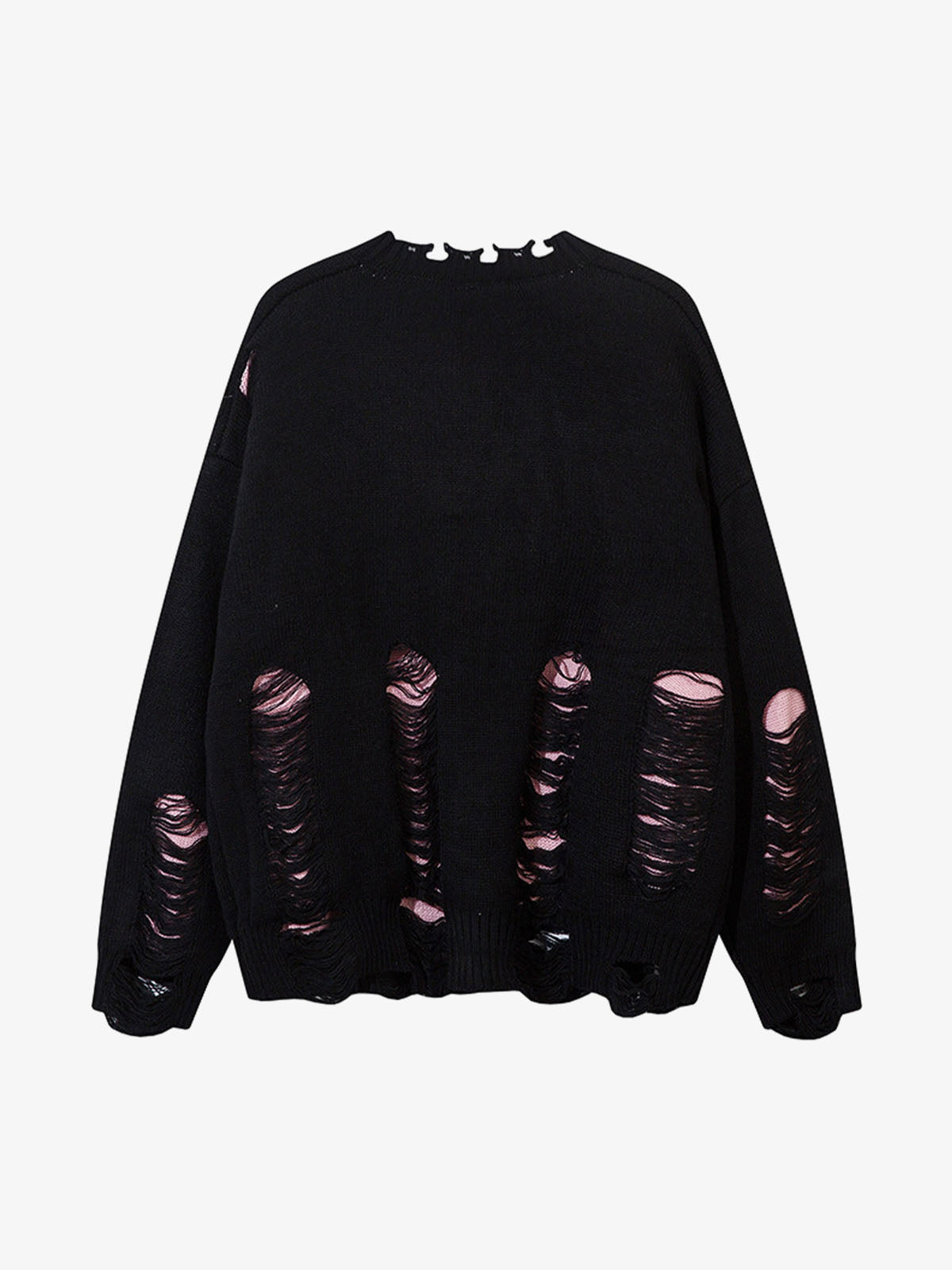 Irregular Neck Hole Hollow Knit Raw Edge Sweater 