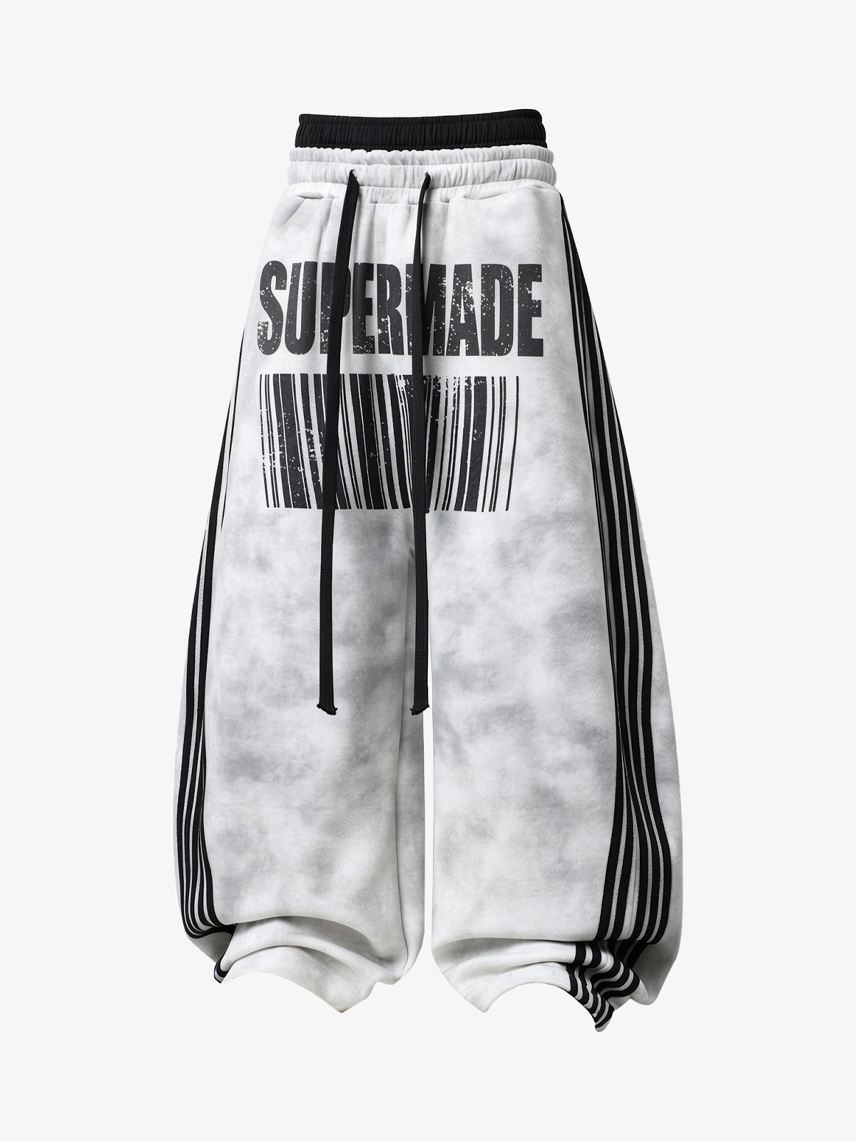 Double-Waist Striped Baggy Sweatpants
