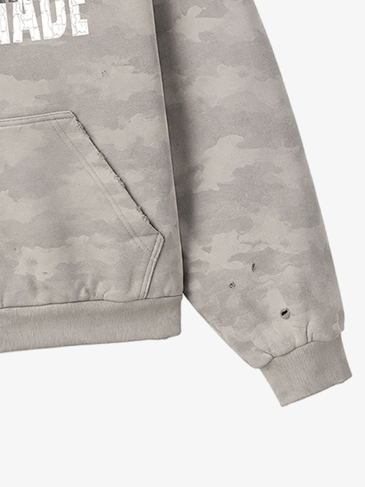 Distressed Camo Hoodie with Cracked Logo & Rolling Stones Graphic