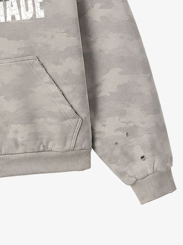 Distressed Camo Hoodie with Cracked Logo & Rolling Stones Graphic