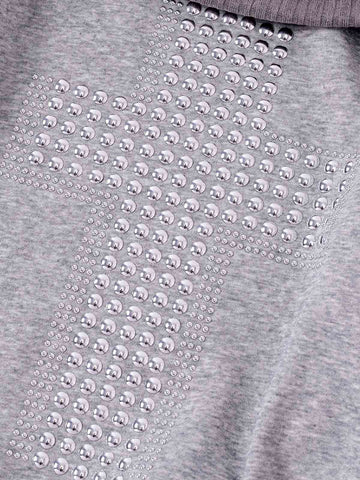 Cross Rhinestone Off-Shoulder Sweatshirt