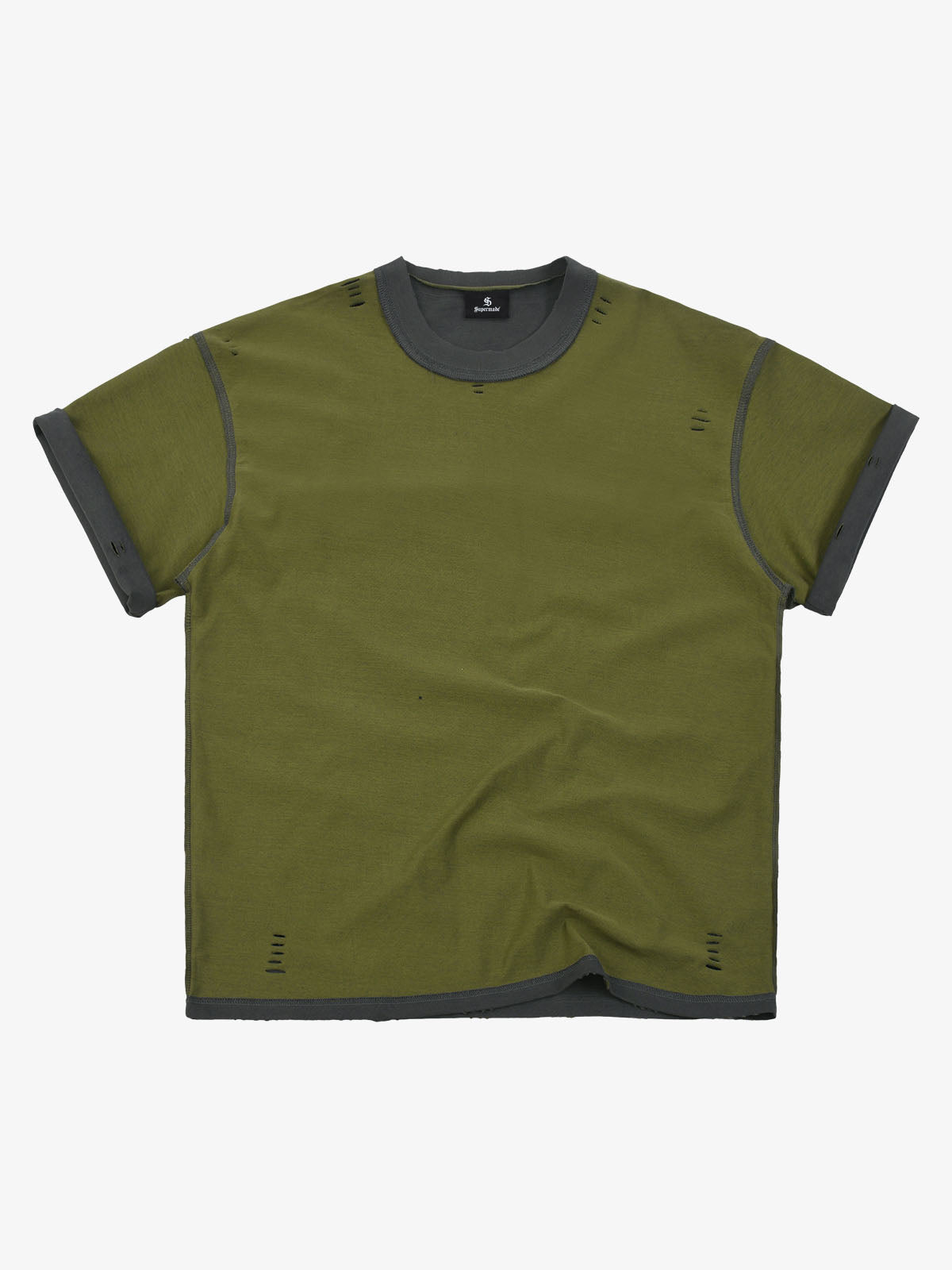 "OK" Patch Color-Block Ripped Reversible T-Shirt 