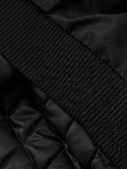 Detachable Faux Fur Collar Ruched Sleeve Bomber Jacket 