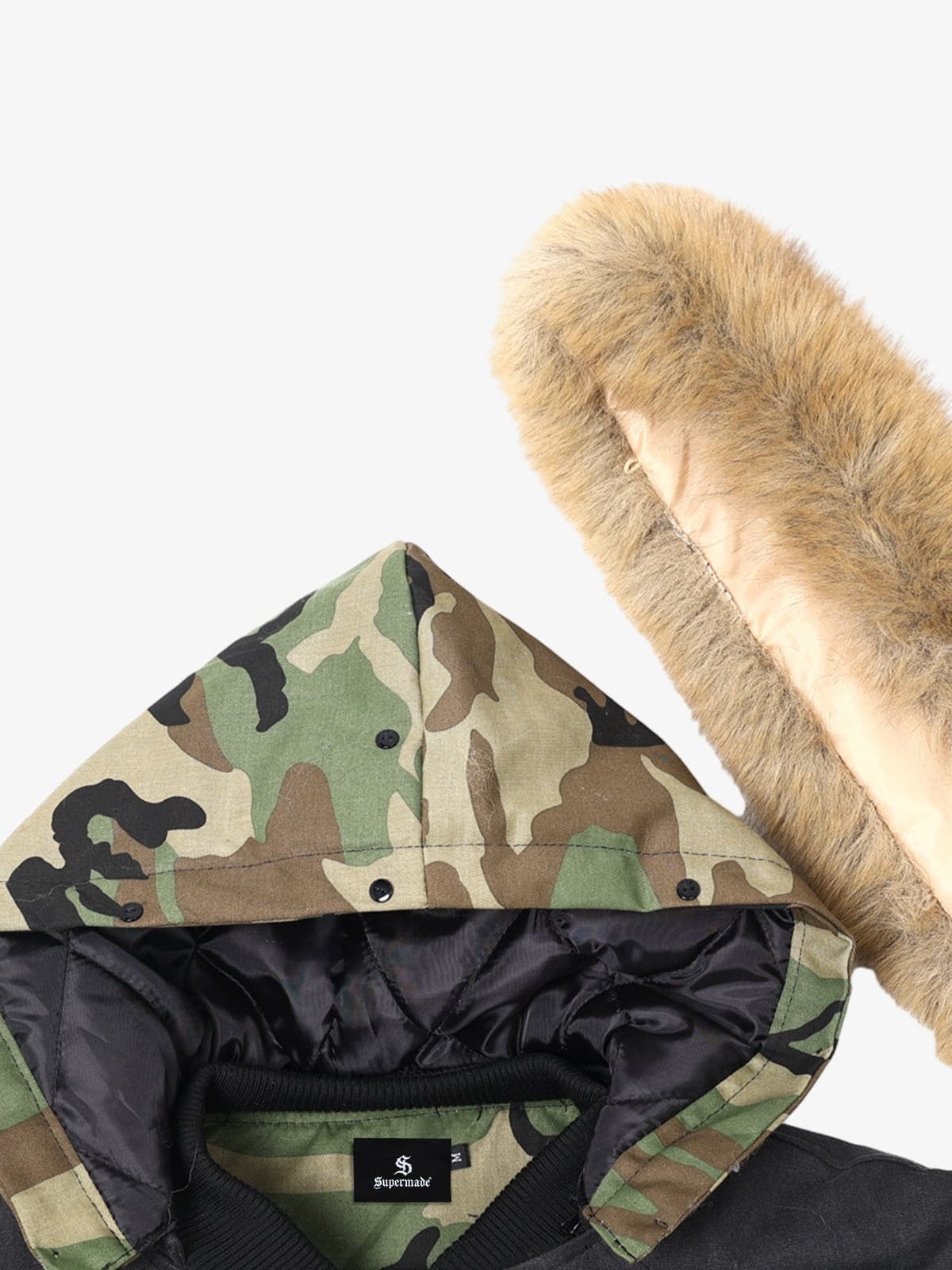 Winter Bomber Jacket with Faux Fur Hood Trim and Embroidered Logo 