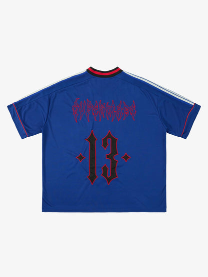 Supermade Color-Blocked V-Neck Embroidered Jersey Short-Sleeved 