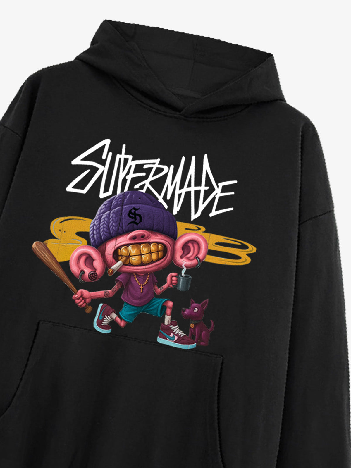 Thesupermade Cartoon Graffiti Baseball Boy Hooded Sweatshirt 