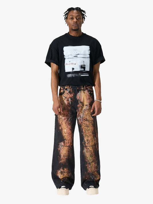 Graffiti Painted Cargo Denim Jeans 