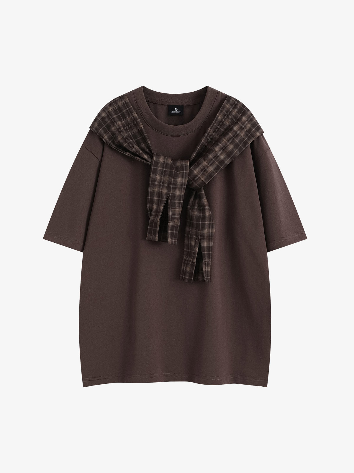 Street Style Retro Patchwork Plaid Tee
