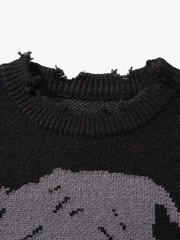 Distressed Skull Jacquard Sweater