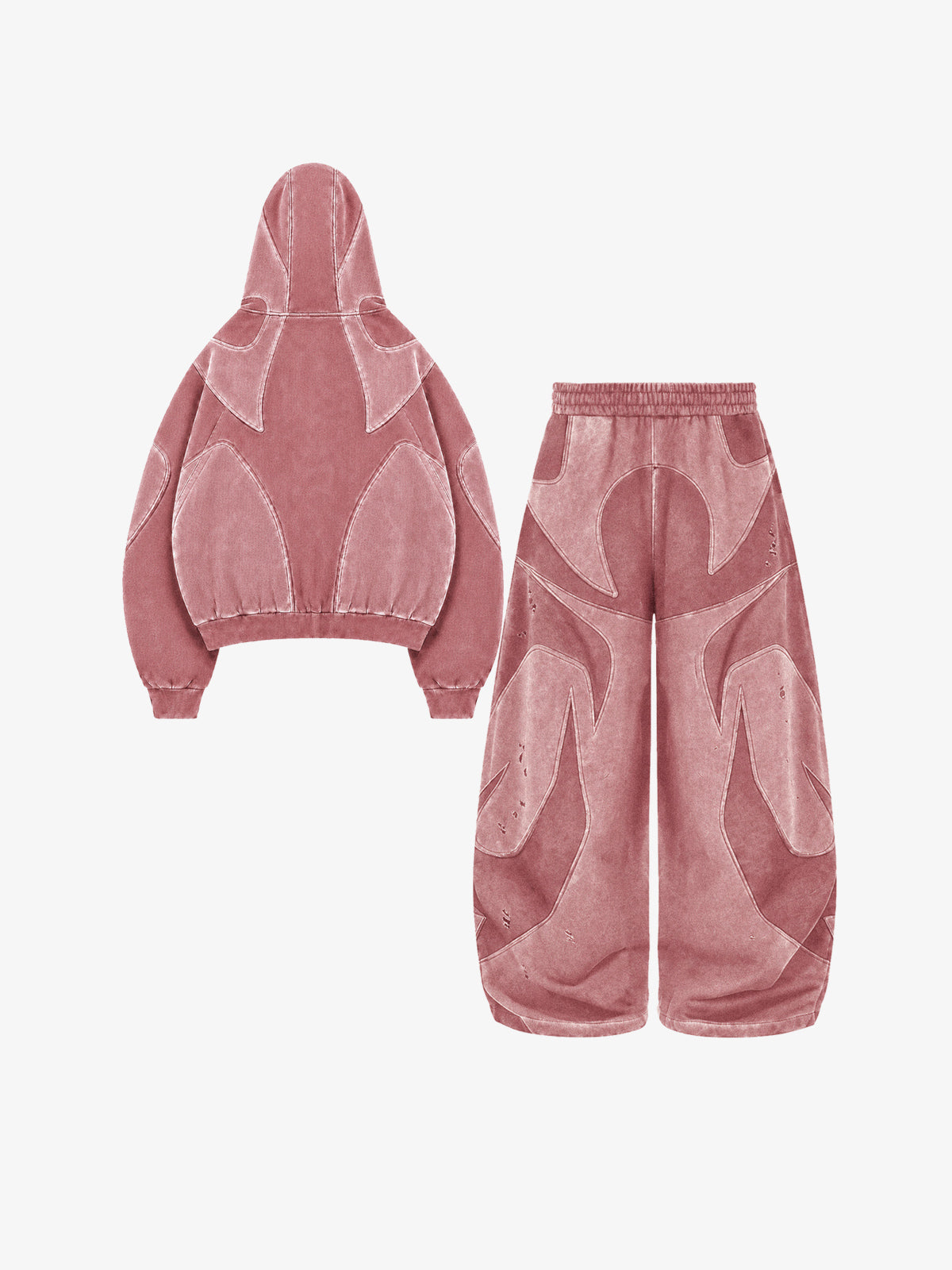 Washed Panelled High-Neck Zip Hoodie & Wide-Leg Sweatpants Set