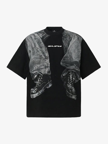 Cotton Oversized T-Shirt with Artistic Face Print and Bold Graphic Design 