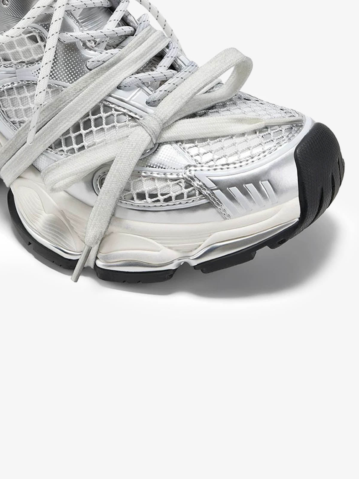 Chunky Sole Metallic Mesh Spring-Loaded Sneakers