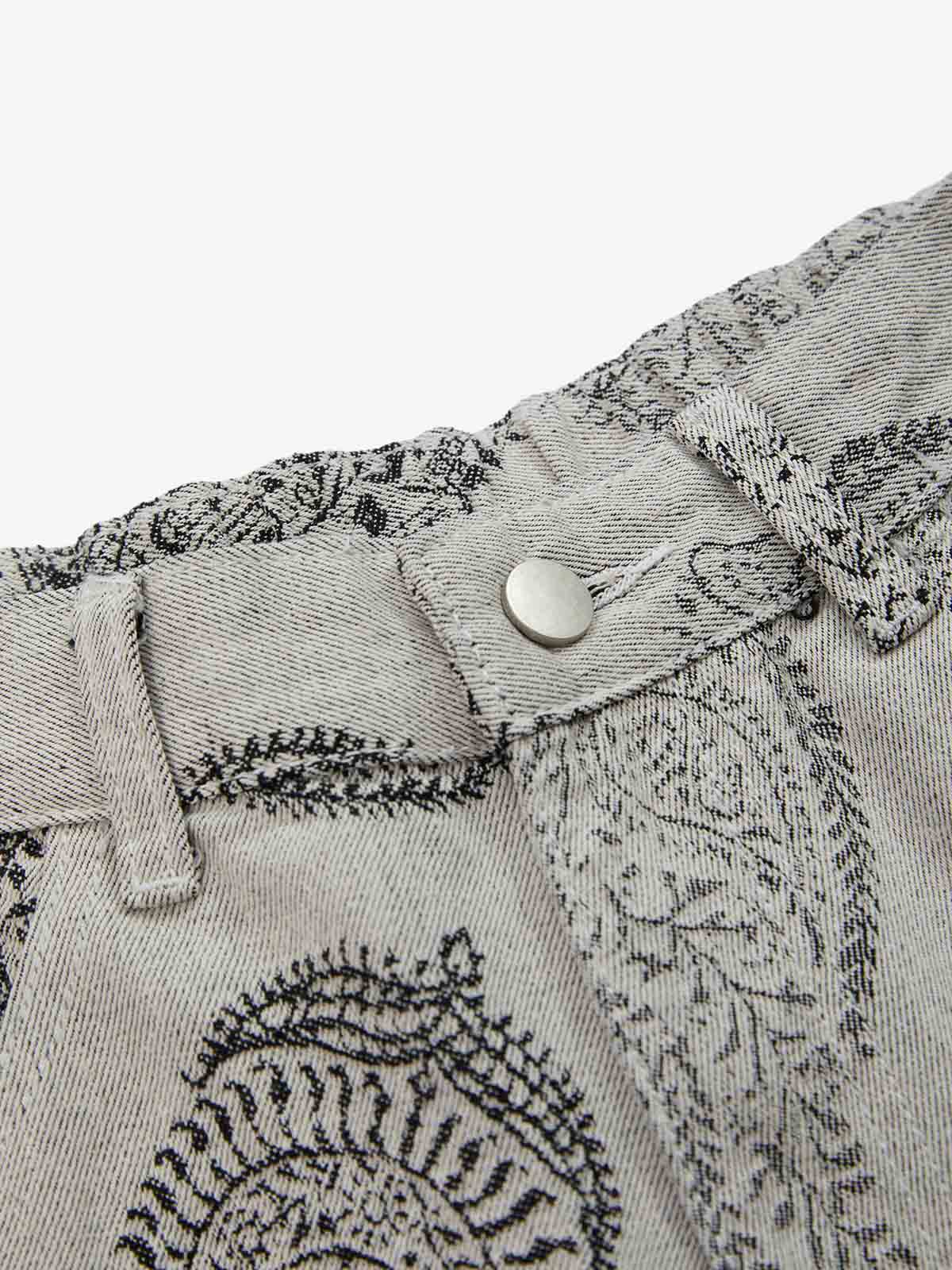 Linen Printed Wide-Leg Pants with Paisley Pattern High-Waisted Comfortable Trousers for Women 