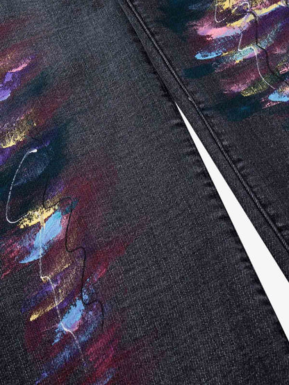 Retro Distressed Colorful Graffiti Art Print Jeans 