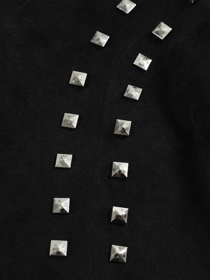 Suede Punk-Style Double-sided zipper Bomber Jacket with Studs Embroidery and Printing Techniques 