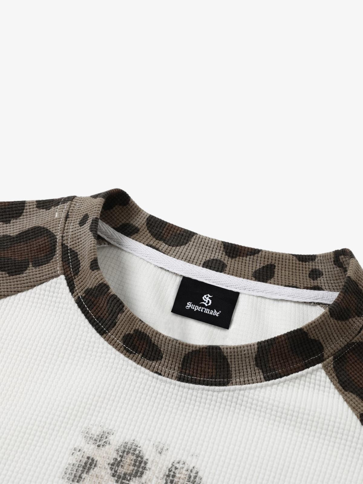 Cross Leopard Print Waffle Boxy Long Sleeve Tee