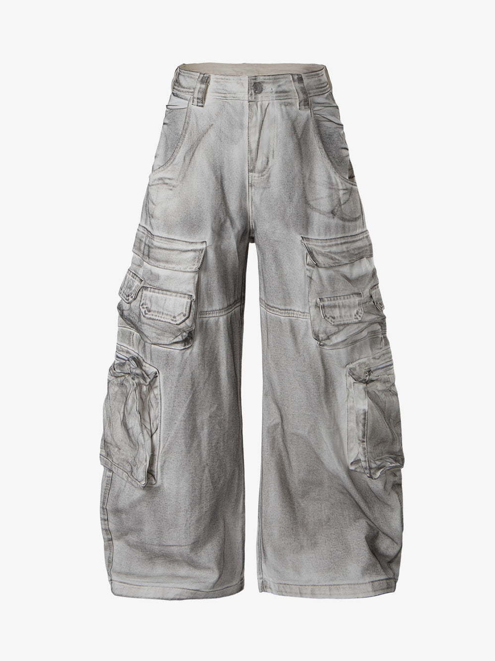 Washed Multi-Pocket Wide-Leg Cargo Jeans