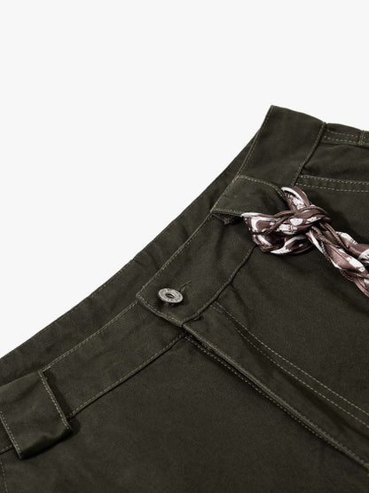 Draped Fabric Accessories Deconstructed Wide Leg Cargo Pants