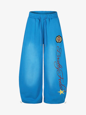Letter Embroidered Wide-Leg Pants