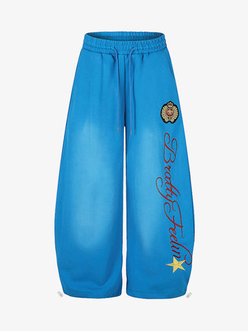 Letter Embroidered Wide-Leg Pants