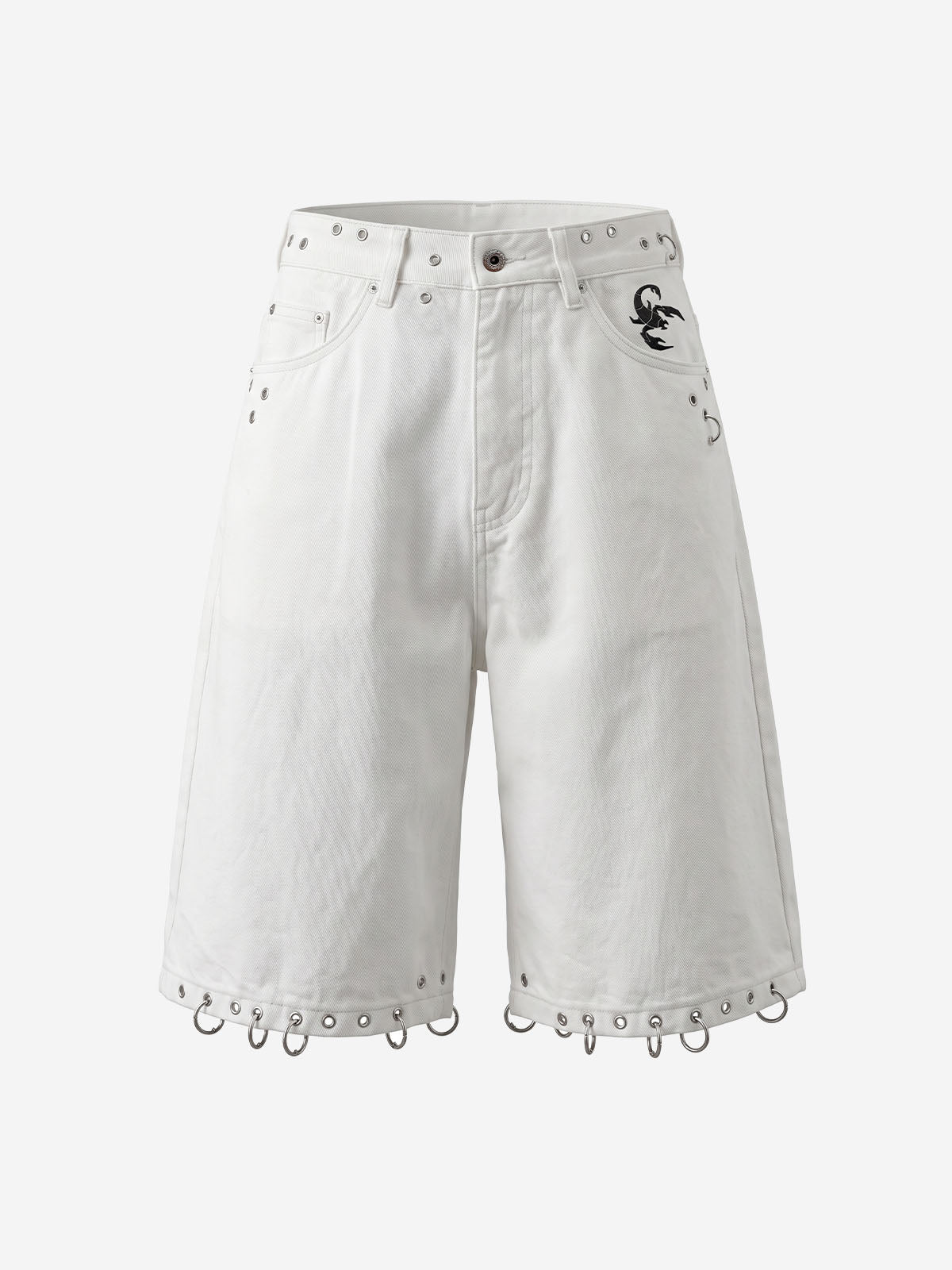 Scorpion Embroidered Eyelet Bermuda Denim Shorts