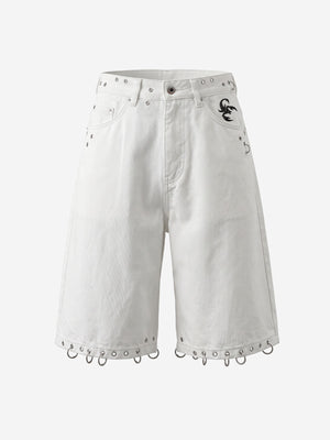 Scorpion Embroidered Eyelet Bermuda Denim Shorts