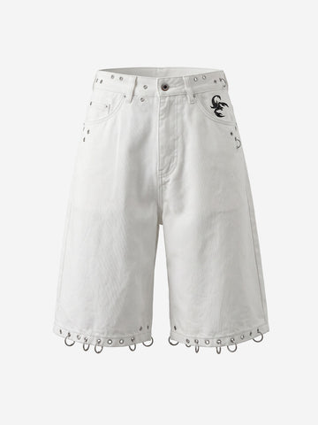 Scorpion Embroidered Eyelet Bermuda Denim Shorts