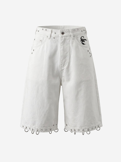 Scorpion Embroidered Eyelet Bermuda Denim Shorts