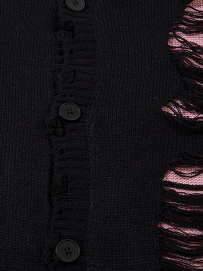 Irregular Neck Hole Hollow Knit Raw Edge Sweater 