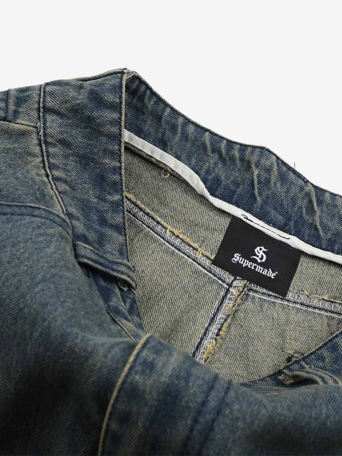 Jeansshorts mit Used-Look und SUPM-Buchstabenprint