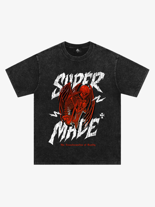 Street Angel and Devil Hatching Pattern T-shirt 