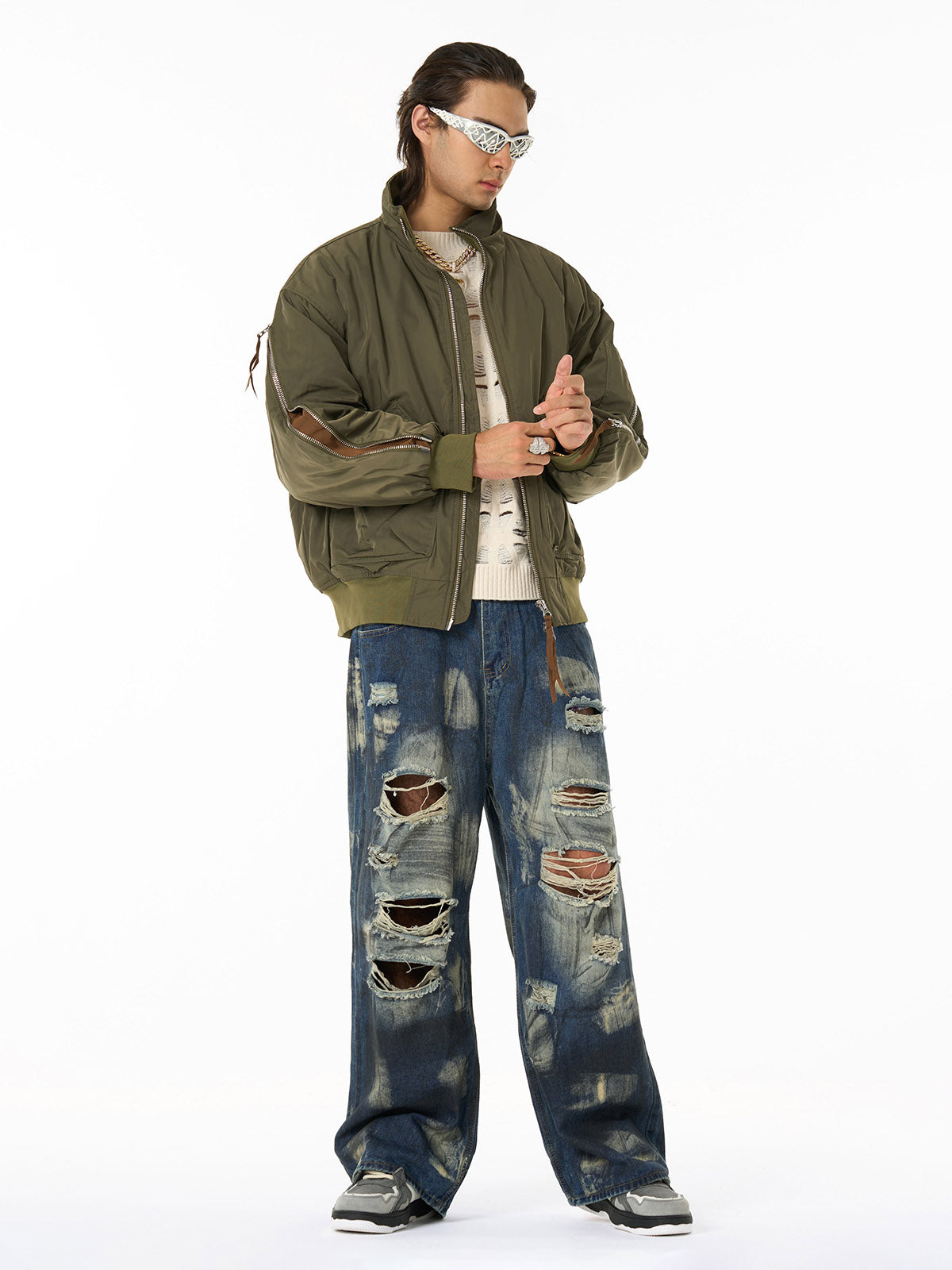 Unique Wide-Leg Denim Pants with Artistic Spider Design for Fashion Lovers 