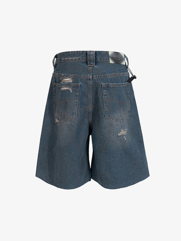Distressed Raw Hem Denim Shorts