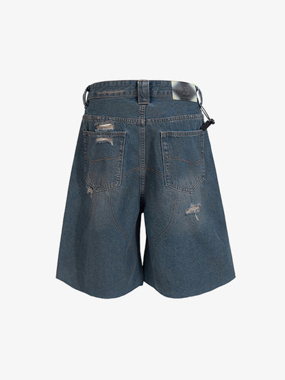 Distressed Raw Hem Denim Shorts