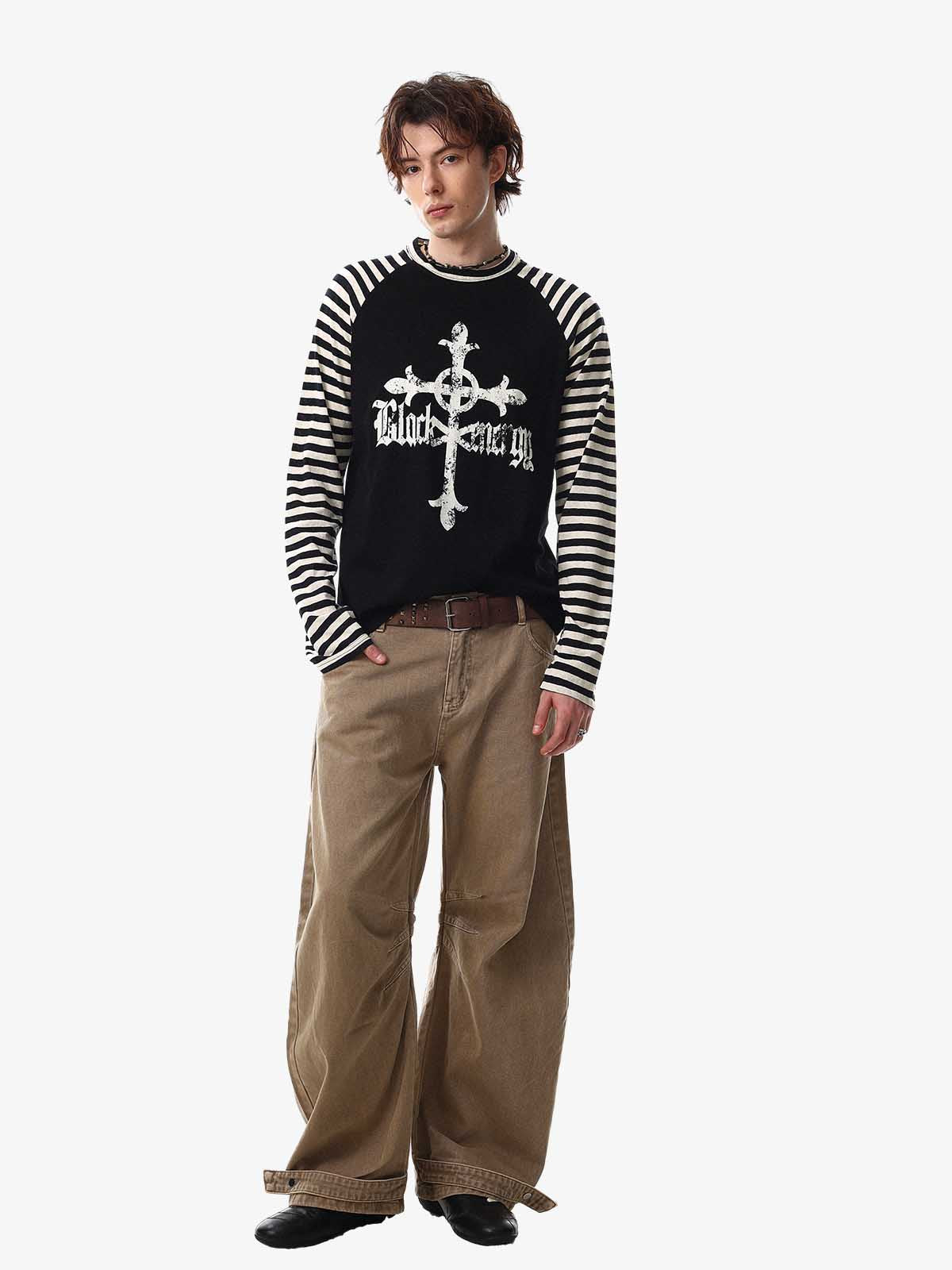Cross Graphic Stripe Raglan Long Sleeve T-Shirt