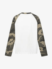 Skull Print Waffle Boxy  Long Sleeve Tee