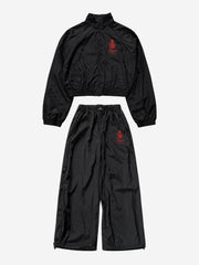 Embroidered Cropped Windbreaker Jacket & Relaxed Pants Set